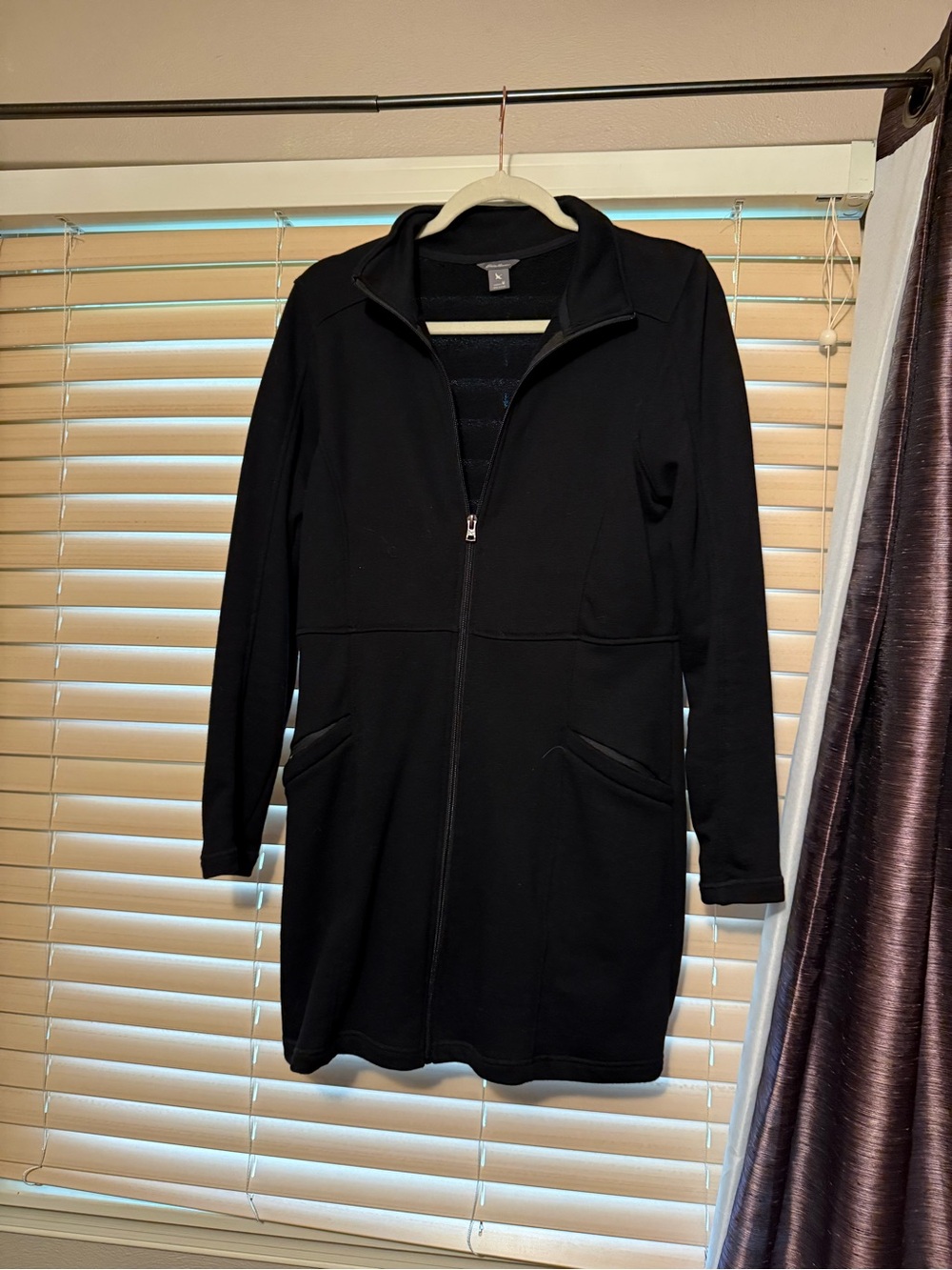 Eddie Bauer Black Long-Sleeve Zip-Front Dress